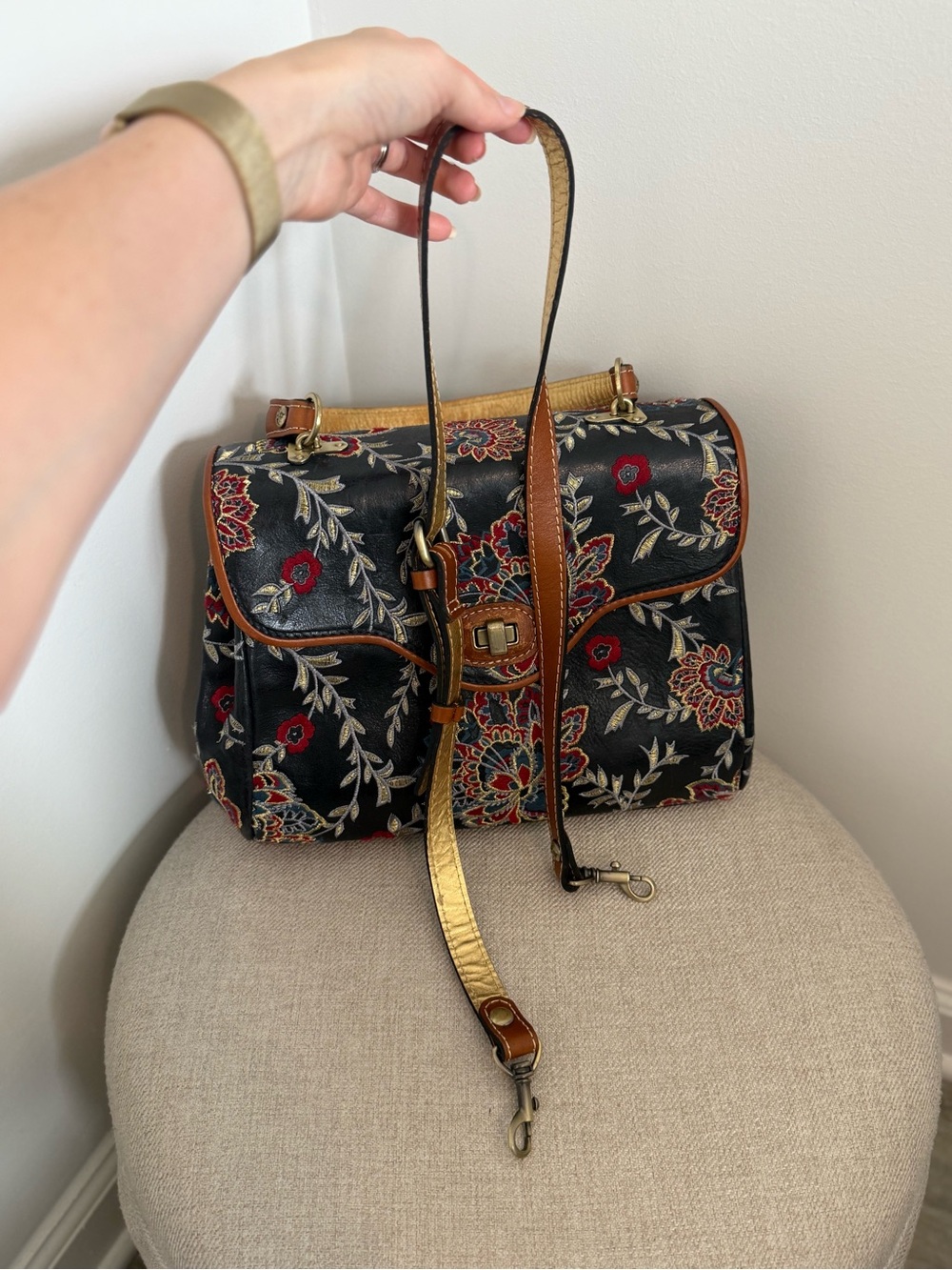 Patricia Nash Floral Embroidered Top-Handle Satchel Bag - Picture 14 of 15